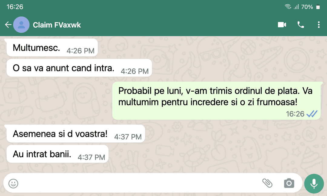 WhatsApp conversation with ClaimBee support