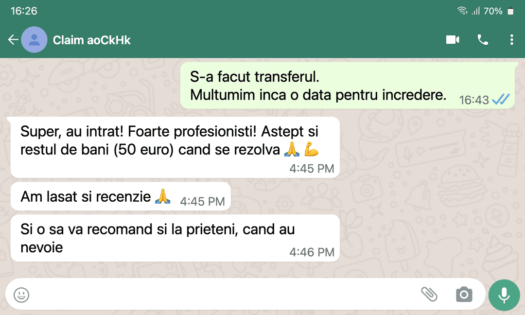 WhatsApp conversation with ClaimBee support
